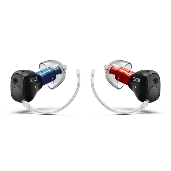 Oticon Zeal Hörgerät in der Seitenansicht, präsentiert auf weißem Hintergrund