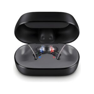 Oticon Zeal Smart Charger Ladegerät geöffnet mit eingesetzten Im-Ohr-Hörgeräten