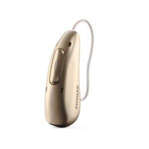 Phonak Audéo Infinio Ultra R Hörgerät in der Farbe Sand Beige, Seitenansicht