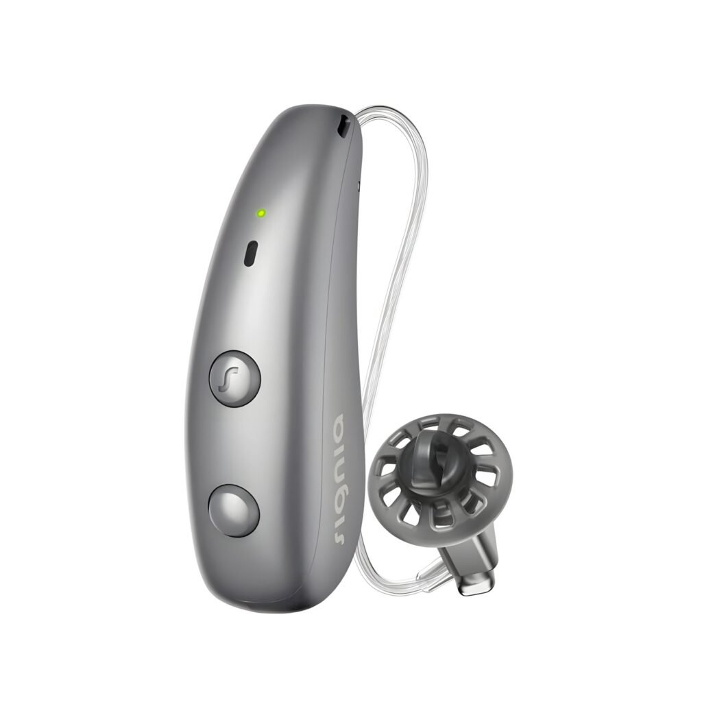 Signia Pure Charge&Go MaX Hörgerät in der Farbe Titangrau, Seitenansicht